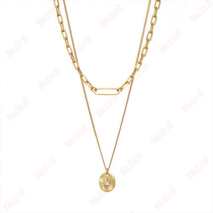 zircon gold necklace bamboo chain